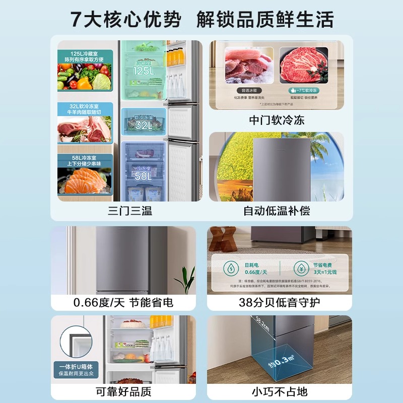 海信215L超薄小冰箱冷藏冷冻两用家用小型宿舍出租屋房二人用 - 图2