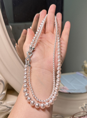 玫瑰紫珍珠双层锁骨链女贵气