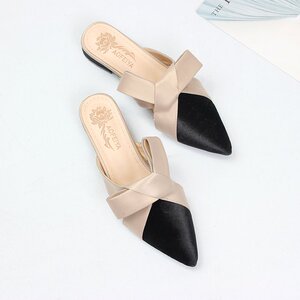 丝绒尖头平底无后跟懒人鞋