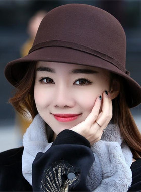 帽子女款2026新款时尚洋气秋冬时尚洋气毛呢礼帽秋季女士渔夫帽