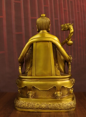 纯黄铜药王铜像坐龙椅孙思邈摆件