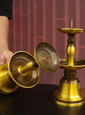 黄铜莲花烛台摆件中式蜡台莲花灯