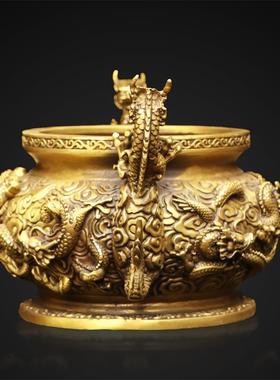 黄铜九龙香炉佛具摆件