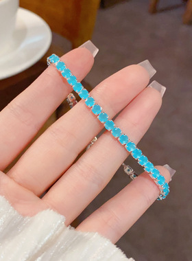 小众轻奢蓝色抽拉手链超闪百搭
