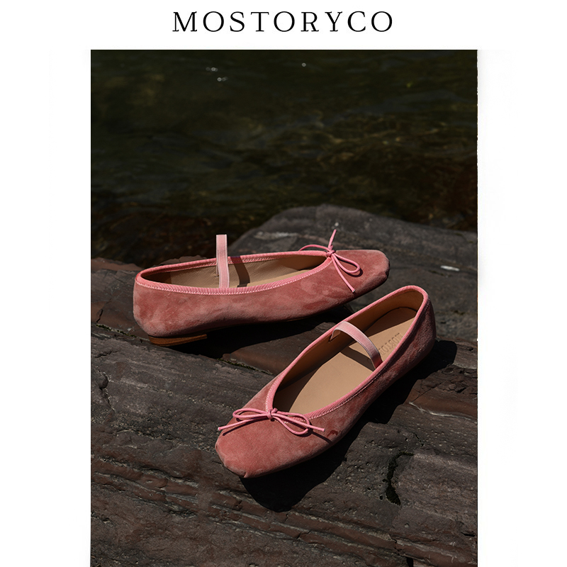 Mostoryco|意大利stefania手工羊翻皮芭蕾鞋女平底鞋皮底浅口单鞋 - 图1