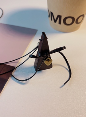 原创手作天然黑檀木长款皮绳项链三角形蝴蝶结设计感民族风新可爱