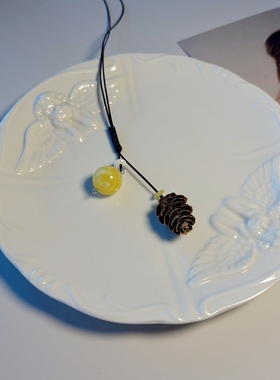 松果蜜蜡圆珠转运珠皮绳长款项链