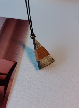 原创手作天然黑檀木真牛皮长款项链新中式民族古风简约高端毛衣链