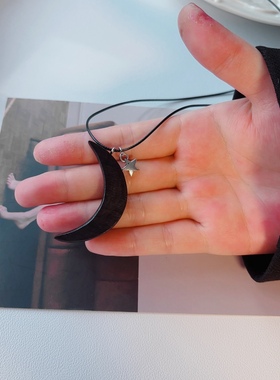 手作天然黑檀木月亮中式项链女