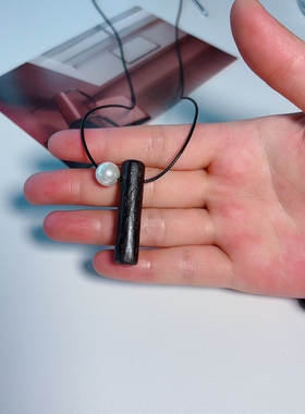 手作圆柱型天然黑檀木蜡绳珍珠项链长款木头高端冷淡民族风颈链女