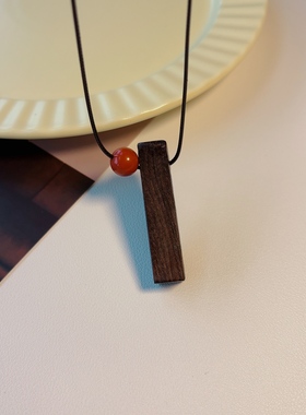 黑檀木皮绳长款项链女简约新中式