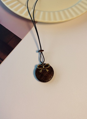 手工黑檀木皮绳项链女长款中式风