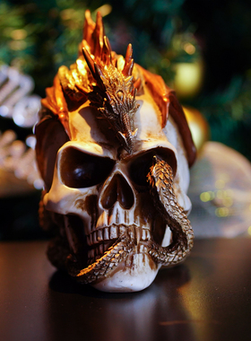 霸气蟠龙骷髅头骨摆件