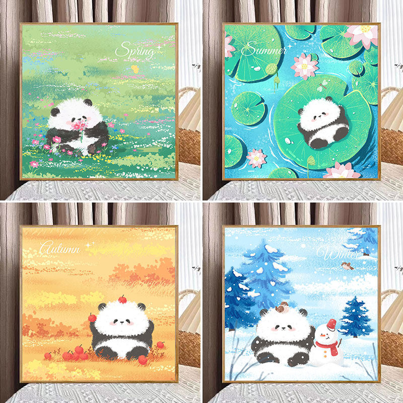 带框可爱熊猫花花钻石画2024新款满钻小件卡通治愈四季贴钻十字绣,淘宝优惠券,粉丝福利购,淘宝优惠卷