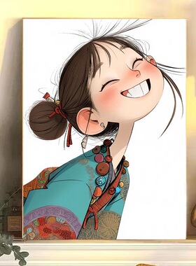 儿童房装饰画客厅卡通可爱女孩温馨治愈系背景墙壁画卧室床头挂画