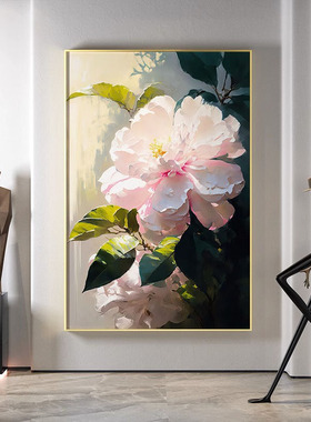 现代简约客厅玄关装饰画山茶花艺术背景墙壁画餐厅轻奢高级感挂画