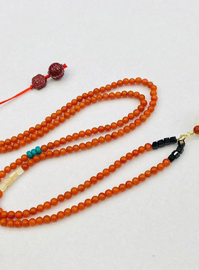 时代珠宝原创天然南红玛瑙项链绿松石朱砂白贝中式国风琥珀吊坠