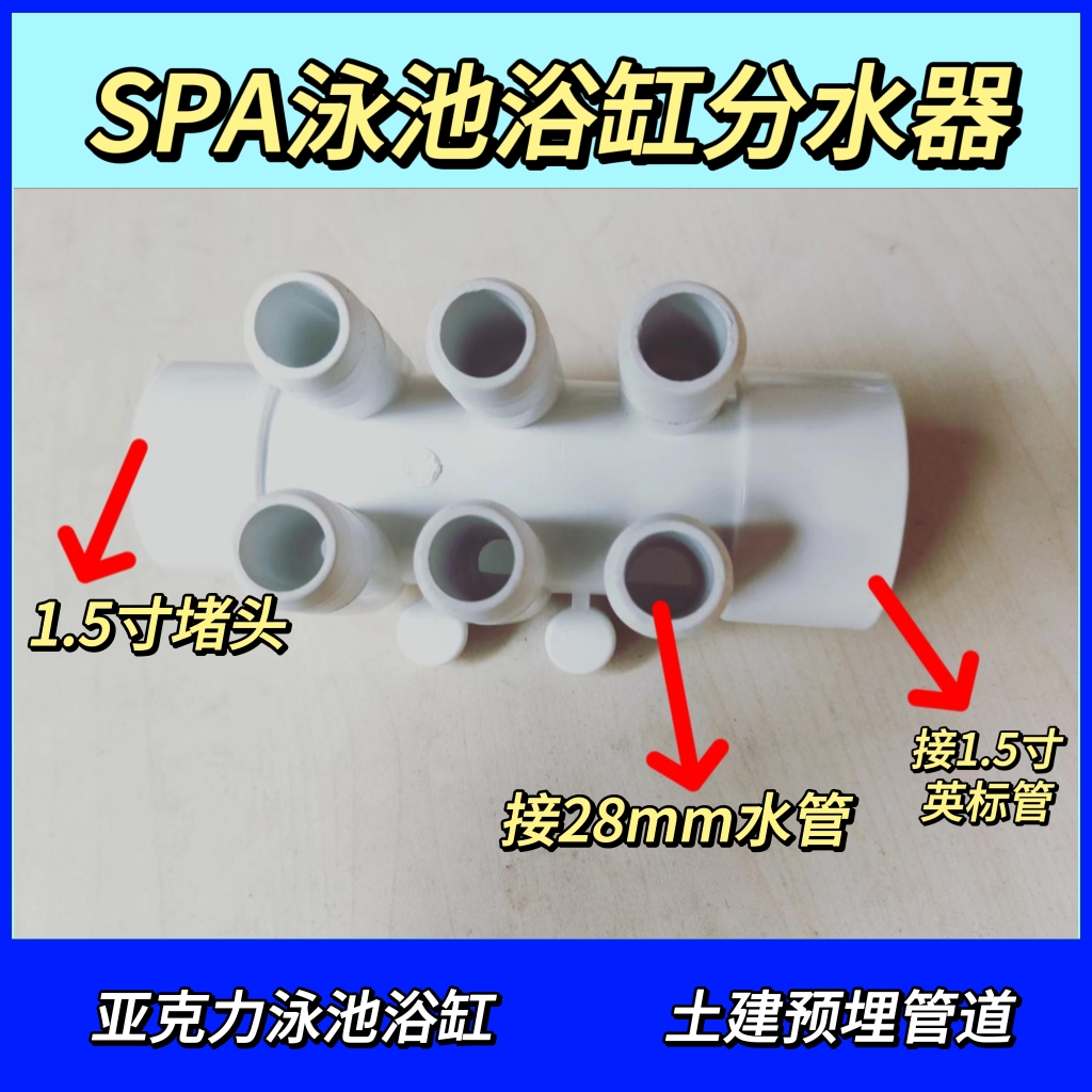 游泳池冲浪按摩恒温过滤设备管道分流器土建预埋温泉汤池管道喷嘴 - 图1