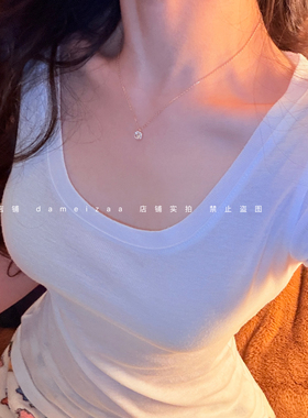 dameizaa小众设计高级感锁骨链 S925纯银镀14K金方钻超闪项链女