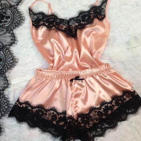 pajamas nightgown underwear nightdress 吊带两件套蕾丝睡衣女 - 图0