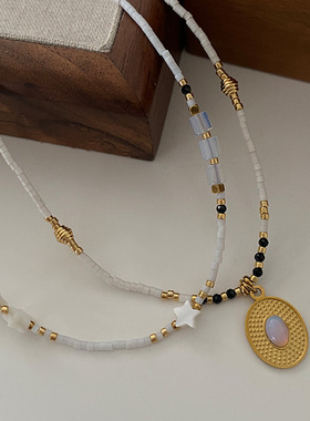 白色天然石项链新款2024爆款贝母星星颈链轻奢高级感蛋白石锁骨链