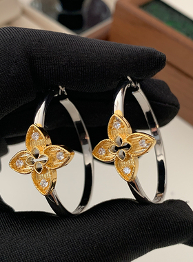 DSTYLE小香风撞色金银四叶草耳扣