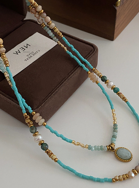 DSTYLE新中式玛瑙蓝色天河石项链