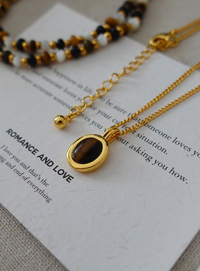 DSTYLE虎眼石复古天然石项链女款