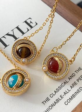 DSTYLE镶钻天然石时光星球项链女