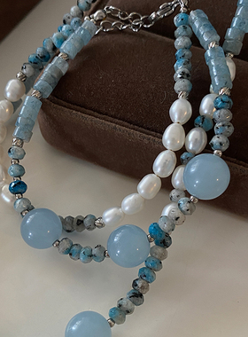 DSTYLEACC海蓝宝淡水珍珠项链女