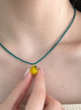 解忧饰物「顺顺梨梨」森系黄色小梨子吊坠米珠项链精致串珠锁骨链