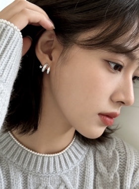 解忧 饰物双圈流星锆石耳环轻奢高级感绝美耳钉女小众设计感耳饰