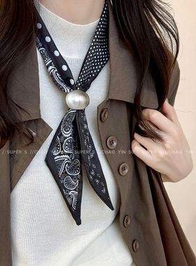 法式复古抽拉系脖丝巾项链女2025新款秋冬领巾毛衣链时尚百搭配饰