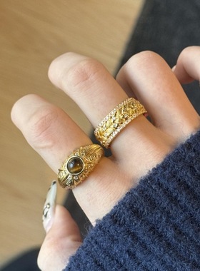 新款重工复古s925纯银戒指女小众设计高级感食指戒不掉色开口