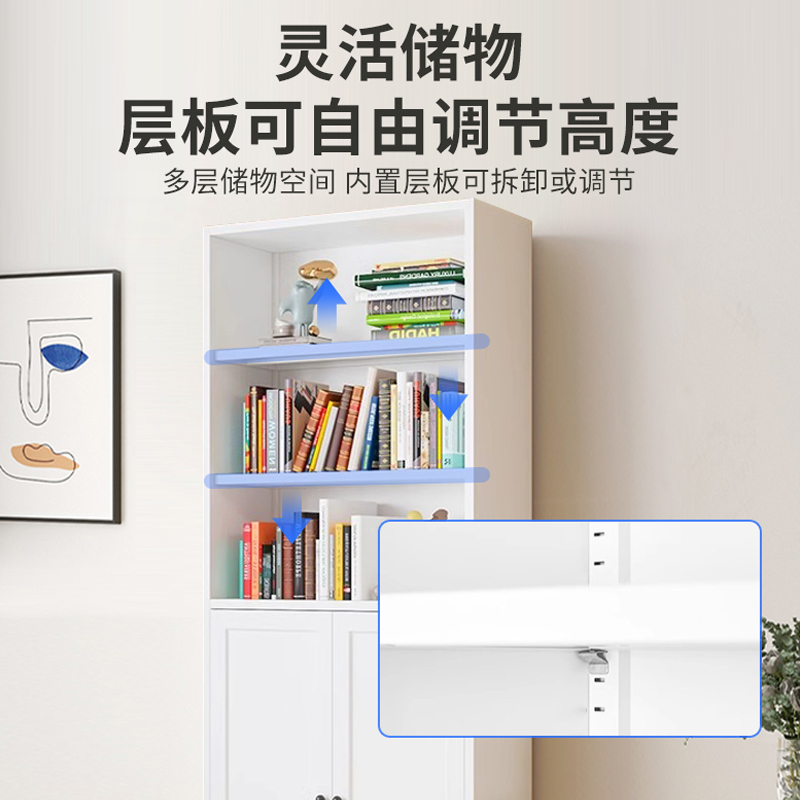 钢制家用书柜带门防尘玻璃门展示柜客厅储物柜儿童绘本收纳柜落地 - 图1
