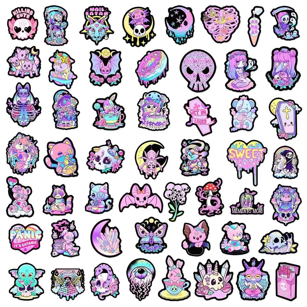 50pcs Cartoon Gothic Horror Stickers Pack Cute Halloween Ani - 图2