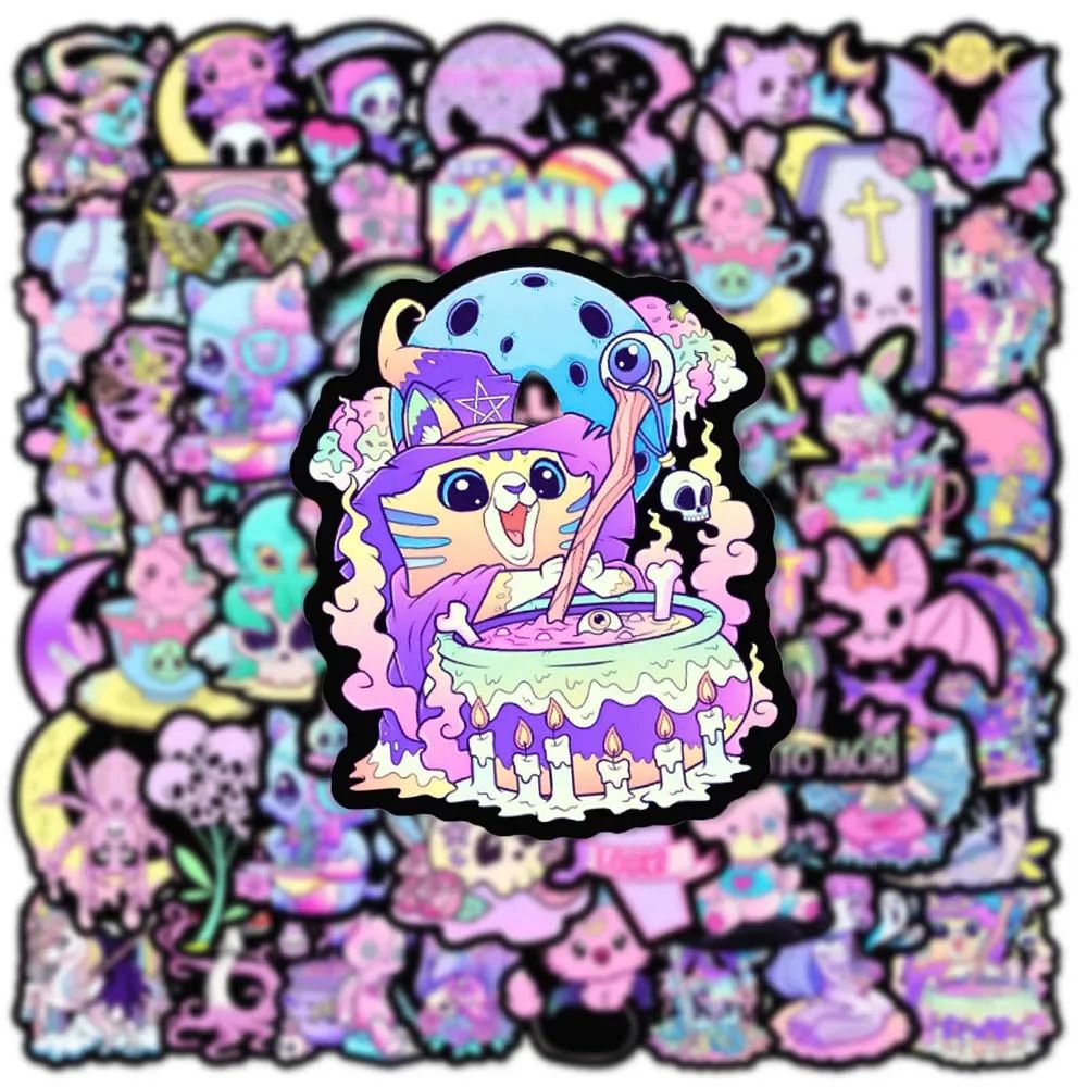 50pcs Cartoon Gothic Horror Stickers Pack Cute Halloween Ani - 图0