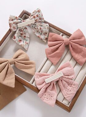 4Pcs/Set Baby Girls Hair Bows Clips Linen Cotton Ponytail Ha