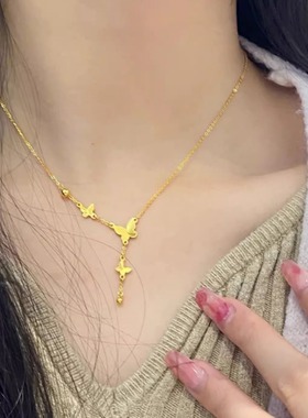 流苏小仙蝶项链女蝴蝶结手链越南沙金18K黄金生日礼物送女友闺蜜