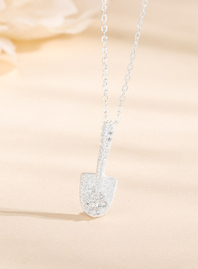 s925纯银爆闪金色小铲子吊坠项链高级轻奢精致小众金铲铲暴富招财