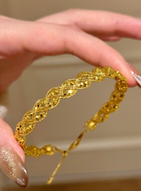 沙金饰品蹦迪珠麻花手镯女仿黄金小众轻奢高级感手环结婚三金首饰