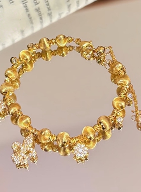 小众轻奢复古沙金点钻鸢尾花手链