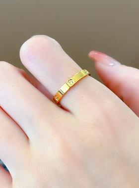 古法沙金精品米字纹车花戒指