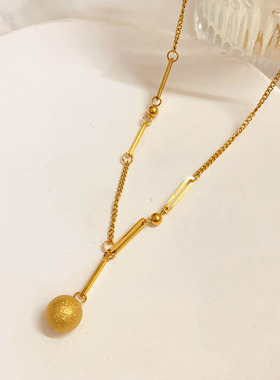 时尚金属拉丝圆球项链女不掉色小众设计锁骨链有求必应磨砂级感潮