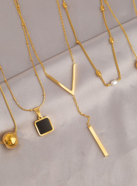 24K金色钛钢项链合集女不掉色轻奢级感百搭锁骨链时尚气质毛衣链