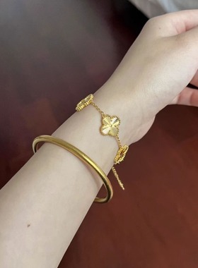 24K金沙金高级感花朵手链韩系小众气质手环通勤时尚新款手饰手串