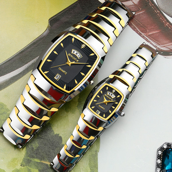 正品手表女款小防水方形钨钢双日历 潮流个性手表国产腕表