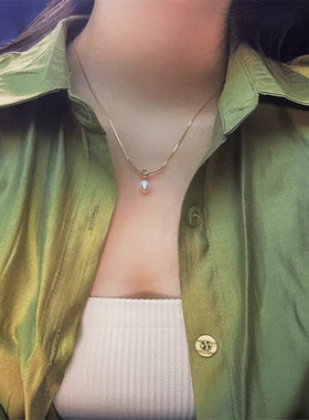 925纯银珍珠颈链女设计感项链