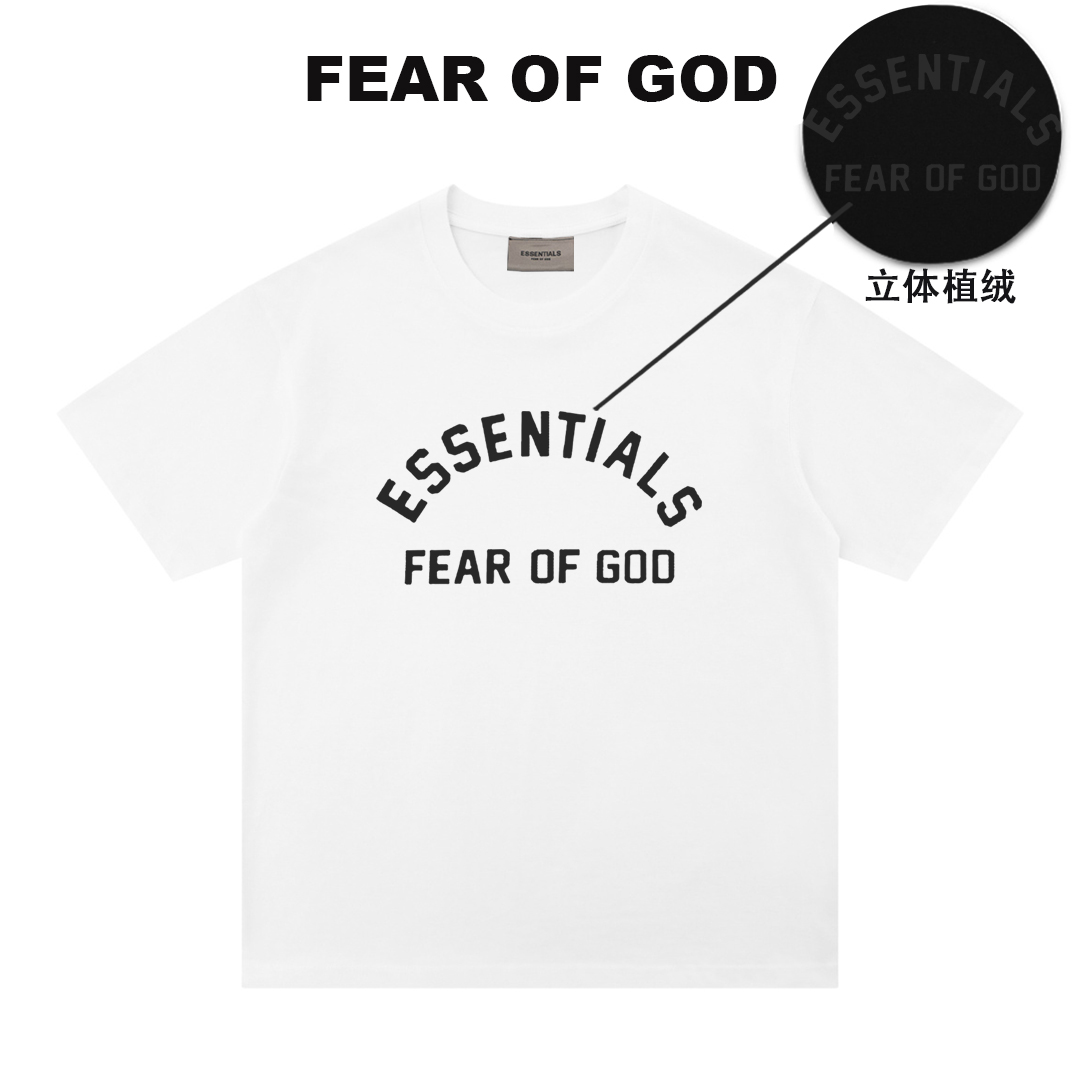 FEAR OF GOD 王嘉尔同款植绒字母短袖ESSENTIALS高街FOG宽松T恤男 - 图0