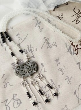 古风汉服璎珞项链可拆卸背云水墨玉佩复古配饰古装旗袍饰品项坠